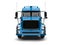 Blue modern semi trailer truck - front view