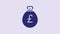 Blue Money bag with pound icon isolated on purple background. Pound GBP currency symbol. 4K Video motion graphic