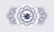 Blue money style emblem or rosette. Vector Illustration. Detailed with bug icon inside