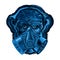 Blue monkey with gas mask on face in engraving style