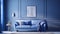 Blue monochrome living room. Interior design