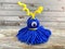 Blue monster yarn for knitting, children`s craft.