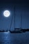 Blue Moonrise Over Harbor