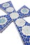 Blue mosaic cross with white background