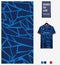 Blue mosaic pattern or grass crack fabric textile pattern design for soccer jersey, football kit. Abstract Background.