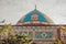Blue mosque cupola close up. Elegant islamic masjid building. Travel to Armenia, Caucasus. Touristic architecture landmark. Sights