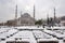 Blue Mosque in a snowy winter day.Sultanahmet mosque. Istanbul-TURKEY