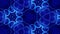 Blue motion design background with symmetrical floral pattern. Abstract sci-fi background with glow particles form