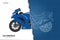 Blue motorcycle in realistic style. Side view. Detailed outline blueprint of motorbike