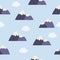 Blue mountains seamless pattern. Vector background for hiking and outdoor concept. Mountains ridges in cartoon style