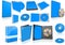 Blue multimedia disks and boxes on white