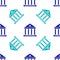 Blue Museum building icon isolated seamless pattern on white background. Vector