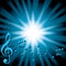 Blue music background with notes and flash - vector