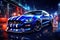 Blue Mustang Shelby Parked Down Town Created With Generative AI Technology