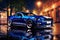 Blue Mustang Shelby Parked Down Town Created With Generative AI Technology