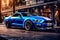 Blue Mustang Shelby Parked Down Town Created With Generative AI Technology