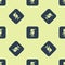 Blue Mute microphone icon isolated seamless pattern on yellow background. Microphone audio muted. Vector