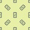 Blue Mute microphone on mobile phone icon isolated seamless pattern on yellow background. Microphone audio muted. Vector