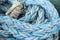 Blue nautical rope, closeup background texture