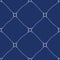 Blue Nautical Ropes and White Chain Links Diagonal Diamond on Navy Background Vector Seamless Pattern.Trendy Net Print