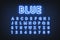 Blue neon capital letters and numbers, helium lighting font