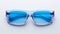 blue neon frame glasses with white background