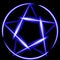 Blue neon glowworm shining pentagram, black background