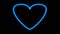 Blue Neon light falling love heart shape animation on black background