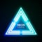 Blue neon light triangle. Gradient techno frame.