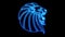 Blue neon lion head animated logo loopable graphic element v3