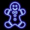 Blue neon outline of a gingerbread man on a black background. Christmas element