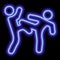 Blue neon outline, two people engaged in freestyle wrestling. Athletes, fight