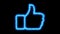 Blue neon thumb up sign. Thumb neon icon. like. Animated neon symbol on black background.