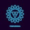 Blue neon vishuddha chakra. Luminous symbol of gateway to liberation