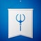 Blue Neptune Trident icon isolated on blue background. White pennant template. Vector