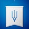 Blue Neptune Trident icon isolated on blue background. White pennant template. Vector