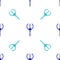 Blue Neptune Trident icon isolated seamless pattern on white background. Vector