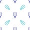 Blue Neptune Trident icon isolated seamless pattern on white background. Vector