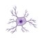 Blue neuron cell. Brain activity and dendrites. Scientific cartoon illustration