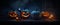blue night pumpkin halloween background moon mystery horror table fear evil. Generative AI.