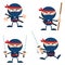 Blue Ninja Warrior Cartoon Character With Weapons Flat Design