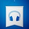 Blue Noise canceling headphones icon isolated on blue background. Headphones for ear protection from noise. White