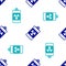 Blue Nuclear energy battery icon isolated seamless pattern on white background. Vector