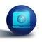 Blue Nuclear laptop icon isolated on white background. Blue circle button. Vector