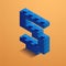 Blue number five of consructor brick on yellow background. 3D Lego brick . Vector illustration