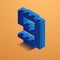 Blue number nine of consructor brick on yellow background. 3D Lego brick . Vector illustration