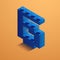 Blue number six of consructor brick on yellow background. 3D Lego brick . Vector illustration