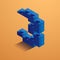 Blue number three of consructor brick on yellow background. 3D Lego brick . Vector illustration