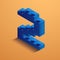 Blue number two of consructor brick on yellow background. 3D Lego brick . Vector illustration