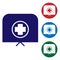 Blue Nurse hat with cross icon isolated on white background. Medical nurse cap sign. Set icons in color square buttons
